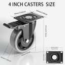 4 Inch Caster Wheels Heavy Duty 2200Lbs, Casters Set of 4 with Safety Dual Locking, Swivel Industrial Plate Casters, No Noise Wheels for Cart, Furniture(Bonus of 2 Hardware Kits & Gloves)