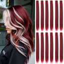 12 Pcs Burgundy hair extensions 22 Inch Straight colored hair colorful clip in extensions Highlight Party for Kids Girls and Women Gift (Burgundy,37)