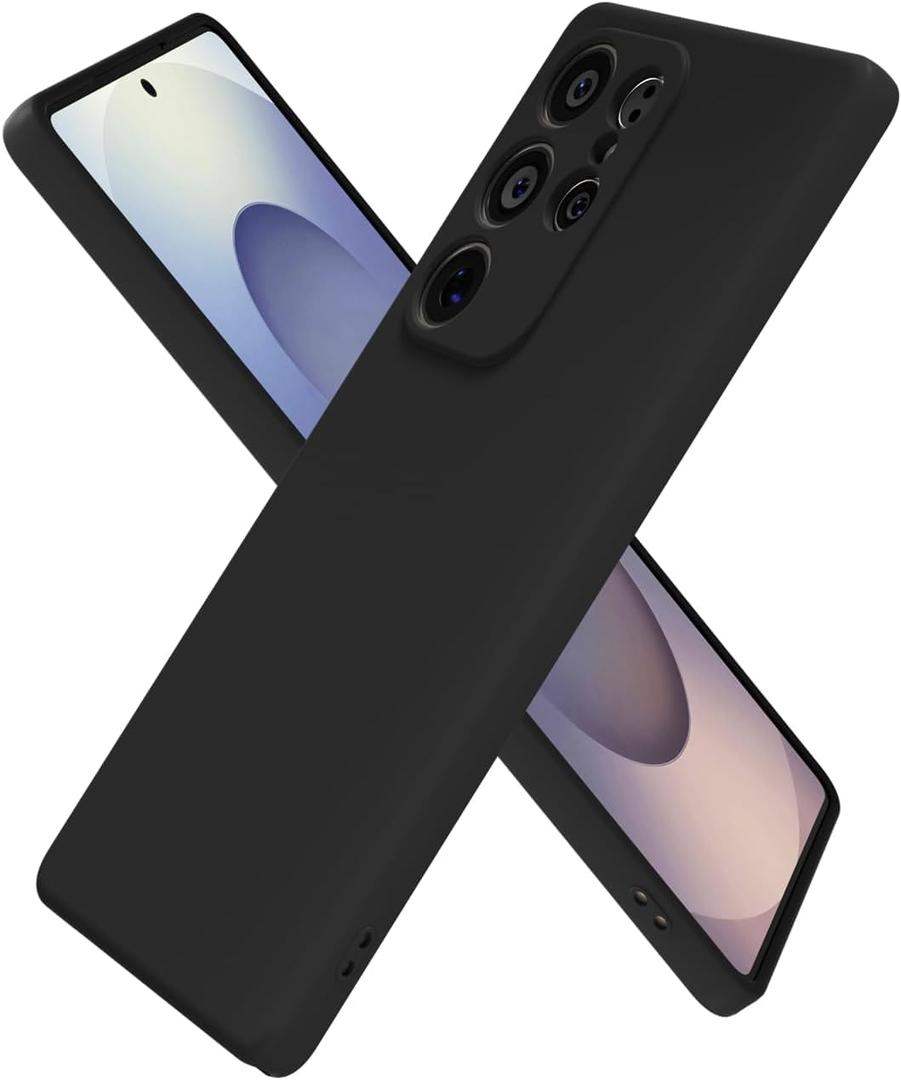 oakxco for Samsung Galaxy S25 Ultra Case Silicone, Ultra Slim Thin Phone Case for Women Girls, Plain Solid Color Minimalist Aesthetic Cute Girly Design, Soft Rubber Gel TPU with Camera Cover, Black