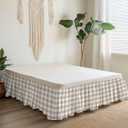 Bed Skirt Khaki Buffalo Check Plaid Bed Skirt 16 Inch Drop Farmhouse Style Elastic Wrap Around Bed Skirt Dust Ruffle for King Size Bed