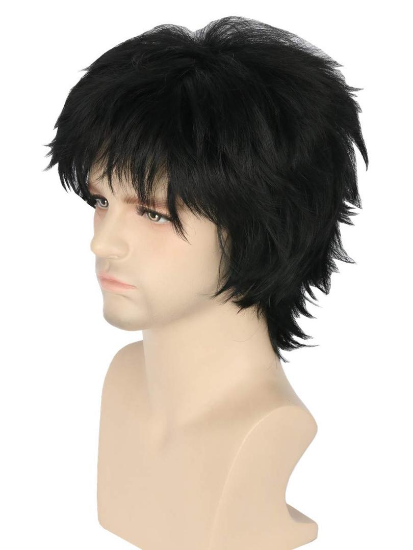 Topcosplay Unisex Anime Cosplay Wigs Balck Short Wig Layered Fluffy Halloween Costume Wig (Black)