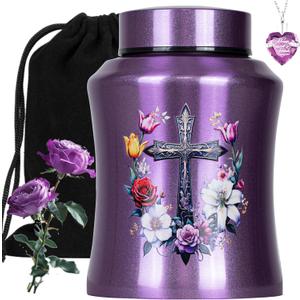 Purple Cross Urns for Ashes for Women Up to 140 LBS, Large Personalized Cremation Urns for Human Ashes Adult Male & Female Decorative and Funeral Keepsake Urn,Love of God Carefully Handcrafted