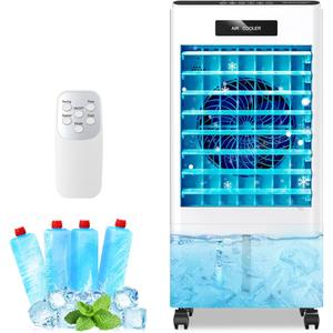 Portable Air Conditioners, 3-in-1 AC Cooling Fan 3 modes 3-Speed with Remote Control & 4 Ice Boxes, Evaporative Air Cooler with 8L Tank 20H Cooling, for Home, Bedroom, Kitchen (White)