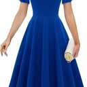 Bridesmay Women's Cocktail Dresses A-Line Midi Wedding Guest Dress for Tea Party-Holiday Party (Blue, L)
