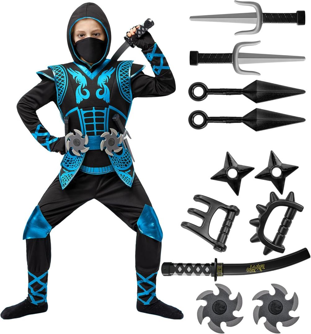 Spooktacular Creations Blue Ninja Costume Set, Ninja Jumpsuit with Foam Accessories for Kids, Toddler Halloween Outfit for Ideas Cosplay Party (Small, 5-7 yrs) (Black, S)