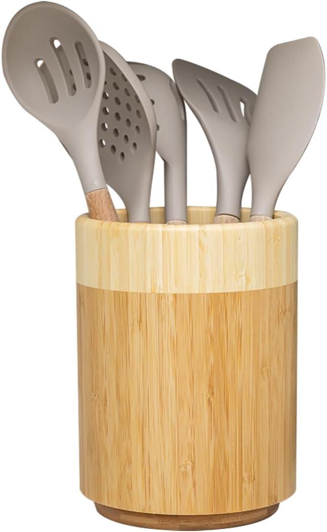 Samma Bamboo Utensil Holder - Space-saving Utensil Holder for Kitchen Counter - Rotating Kitchen Utensil Holder - Utensil Crock - Stylish Wooden Utensil Holder - Crock for Kitchen Utensils