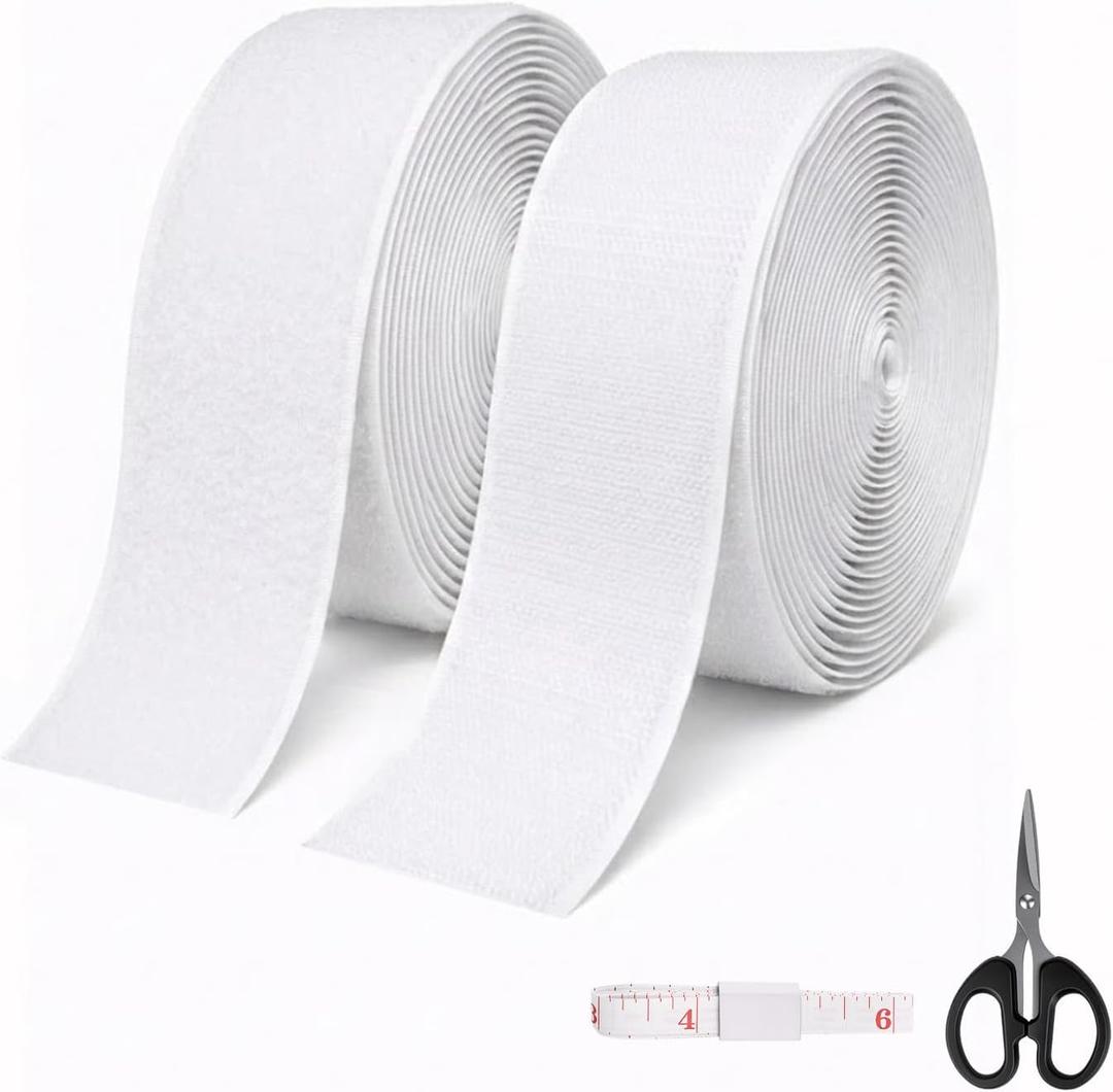 Self Adhesive Hook and Loop Tape, Heavy Duty Sticky Back Fastener Strips, Cut to Size Nylon Hook and Loop Roll (16FT x 0.75IN Each Roll), Strong Adhesive for Home, Office, Car, DIY Crafts-White