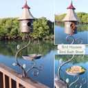 Deck Bird Bath, Metal Bird Bath and Bird Houses, Decorative Deck Mounted Bird Bath, Detachable and Adjustable Sturdy Deck Bird Bath for Outdoor Porch Yard Garden Decoration