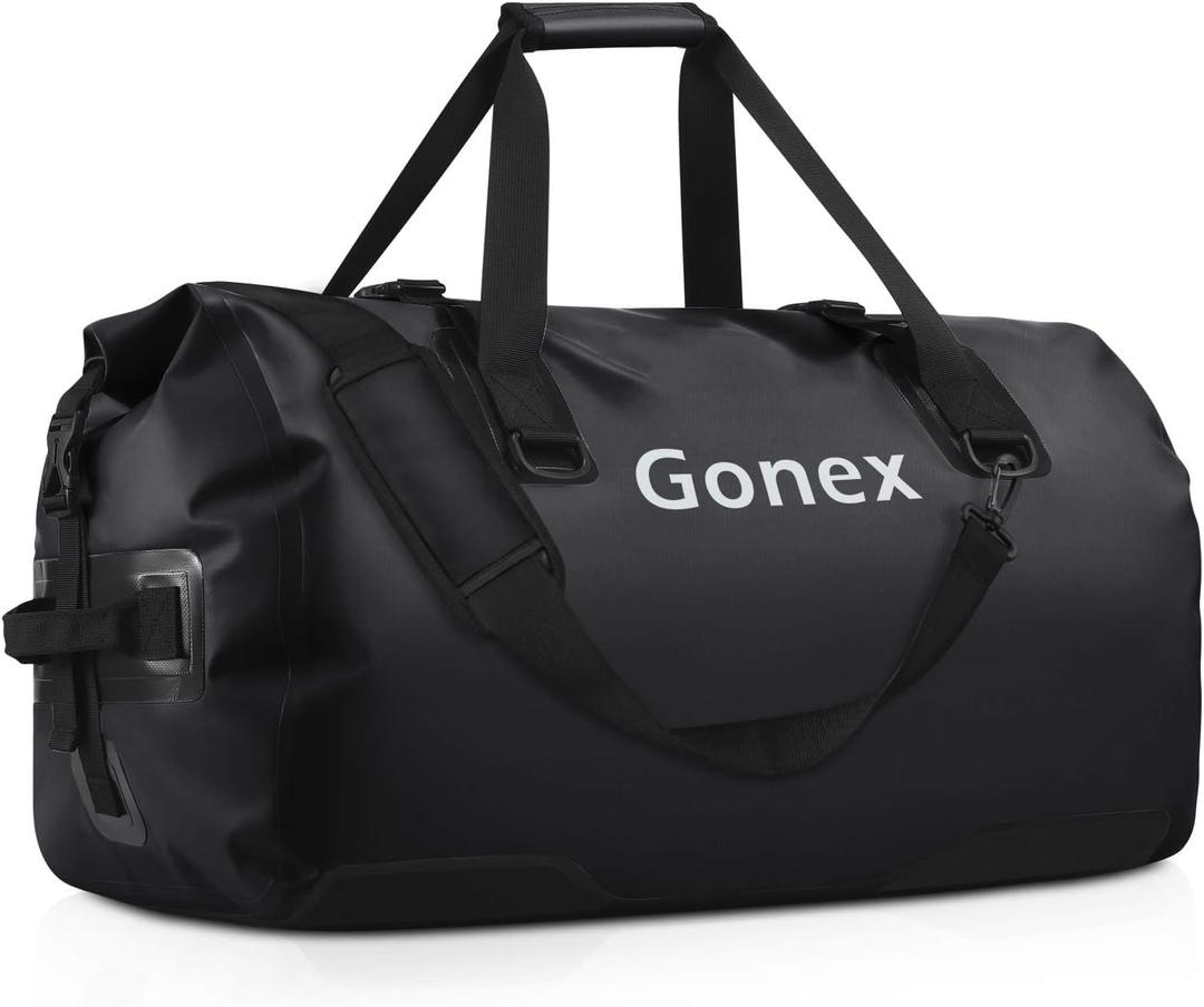 Gonex 40L 60L 80L Extra Large Waterproof Duffle Travel Dry Duffel Bag Heavy Duty Bag with Durable Straps & Handles for Kayaking Paddleboarding Boating Rafting Fishing (Black)