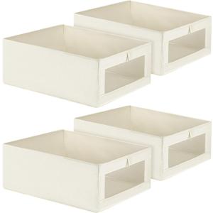 4 Pack Linen Closet Organizers and Storage, Foldable Linen Storage Bins for Organization, Large Storage Baskets with Window Storage Containers for Organizing Clothes, Jeans, Books, Shelves, Wardrobe