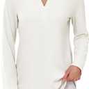 Women's Polo Shirts Collared V Neck Work Tops Long Sleeve Business Casual Dressy Blouses Textured Ribbed Tunic (White, Small)