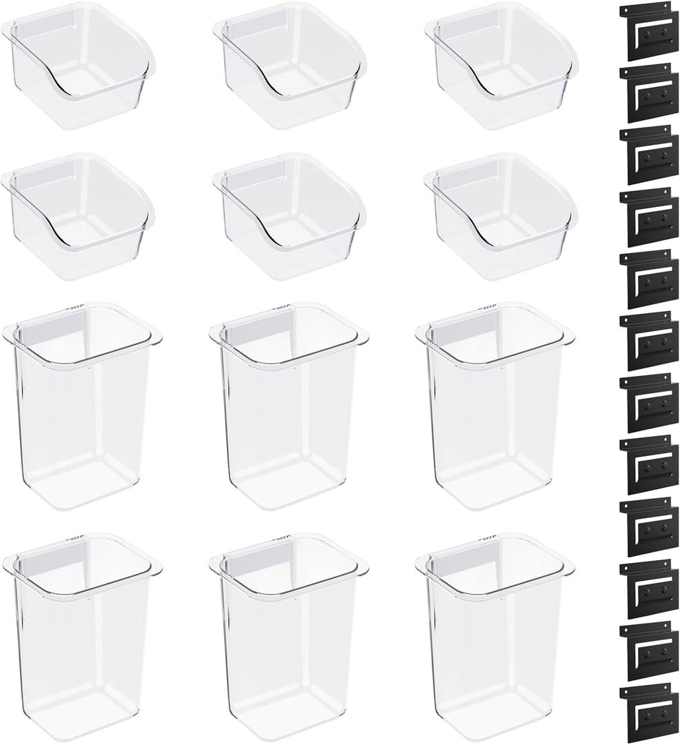 12 Packs Slatwall Accessories,Includes 6 Packs of Slatwall Boxes and 6 Packs of Slatwall Cups,Slatwall Containers Storage Organizer for Craft Garage Tool Storage Room Panel (Transparent)
