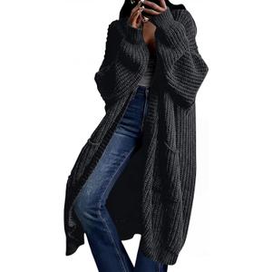 Women's Oversized Cardigans Sweater Long Coat Knit Fall Winter Cozy Outfits with Pockets (X-Large, Black)
