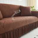 WONGS BEDDING Stretch Velvet Sofa Slipcover, Cushion Couch Cover with Skirt, Pet Friendly Durable Washable Stretchable, Easy Fit Universal Furniture Protector, (66"-90",Brown)