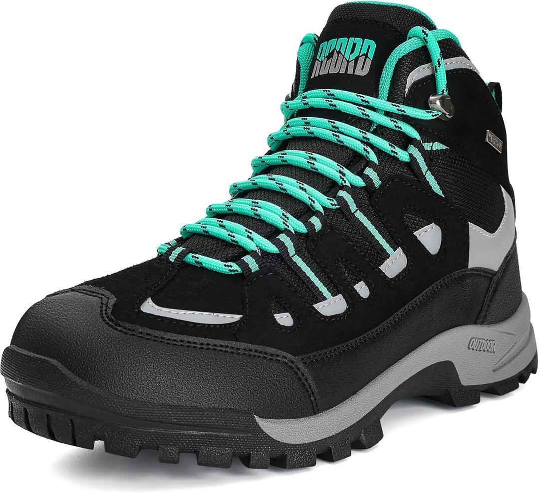 R CORD Women's Waterproof Hiking Boots for Outdoor Trekking, Camping, and Trail - Black Size 6.5