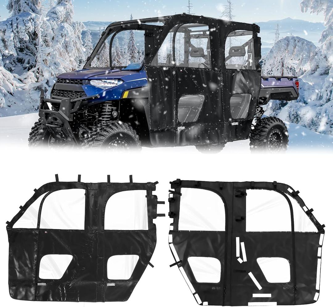 KEMIMOTO Soft Doors Compatible with Polaris Ranger CREW 1000/CREW XP 1000 Premium 2019-2025, YKK Zipper Doors Fit with Side Mirrors, Tear-Resistant & Water-Resistant PVC UTV Cab Enclosure- 6 Seater KEMIMOTO Soft Doors Compatible with Polaris Ranger CREW 1000/CREW XP 1000 Premium 2019-2025, YKK Zipper Doors Fit with Side Mirrors, Tear-Resistant & Water-Resistant PVC UTV Cab Enclosure- 6 Seater