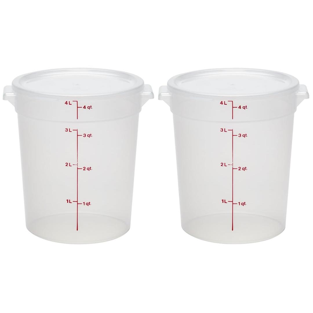 Cambro Food Storage Containers with Lids (BPA-Free) - 4 Quart - Food Grade Buckets with Lids (2 Pack) - For Dough Proofing and Brining (Translucent)