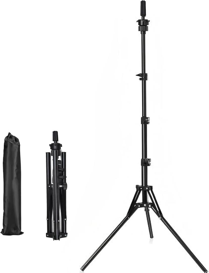 Wig Stand Tripod, Metal Adjustable Foldable Mannequin Head Stand, 63 Inch, Black, for Cosmetology Hairdressing Training (63 inch long)