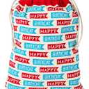 Hallmark 19" Large Birthday Drawstring Gift Bag (Red and Blue "Happy Birthday" Flags) for Kids, Grandchildren, Adults, Coworkers, Friends