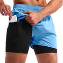 Pudolla Men’s 2 in 1 Running Shorts 5" Quick Dry Gym Athletic Workout Shorts for Men with Phone Pockets Medium