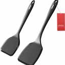 Silicone Spatula Set, 600F Heat Resistant Silicone Spatula Turner Flipper for Cooking, Non Stick and Non Scratch Kitchen Utensils for Eggs, Burgers, Crepes, 2-Pack Solid Spatulas Set, Black