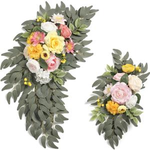 Pink Yellow Wedding Arch Flower Swag Set of 2 Artificial Flowers DIY Wedding Welcome Ceremony Logo Background Sweetheart Table Chairs Home Decor