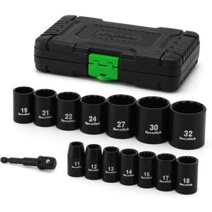 TecoTek 15 Pieces 1/2-Inch Drive Shallow 12-Point Metric Impact Socket Set, Cr-V, 11mm to 32mm, Drill Socket Adapter 1/2"