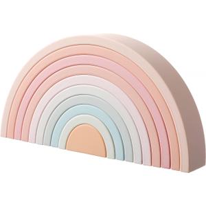 MCGMITT Rainbow Stacking Toy, Silicone Rainbow Stacker for Toddlers, Montessori Nesting Blocks, Building Creative Color Shape Matching Toy Set, 10 Layers (Pink)