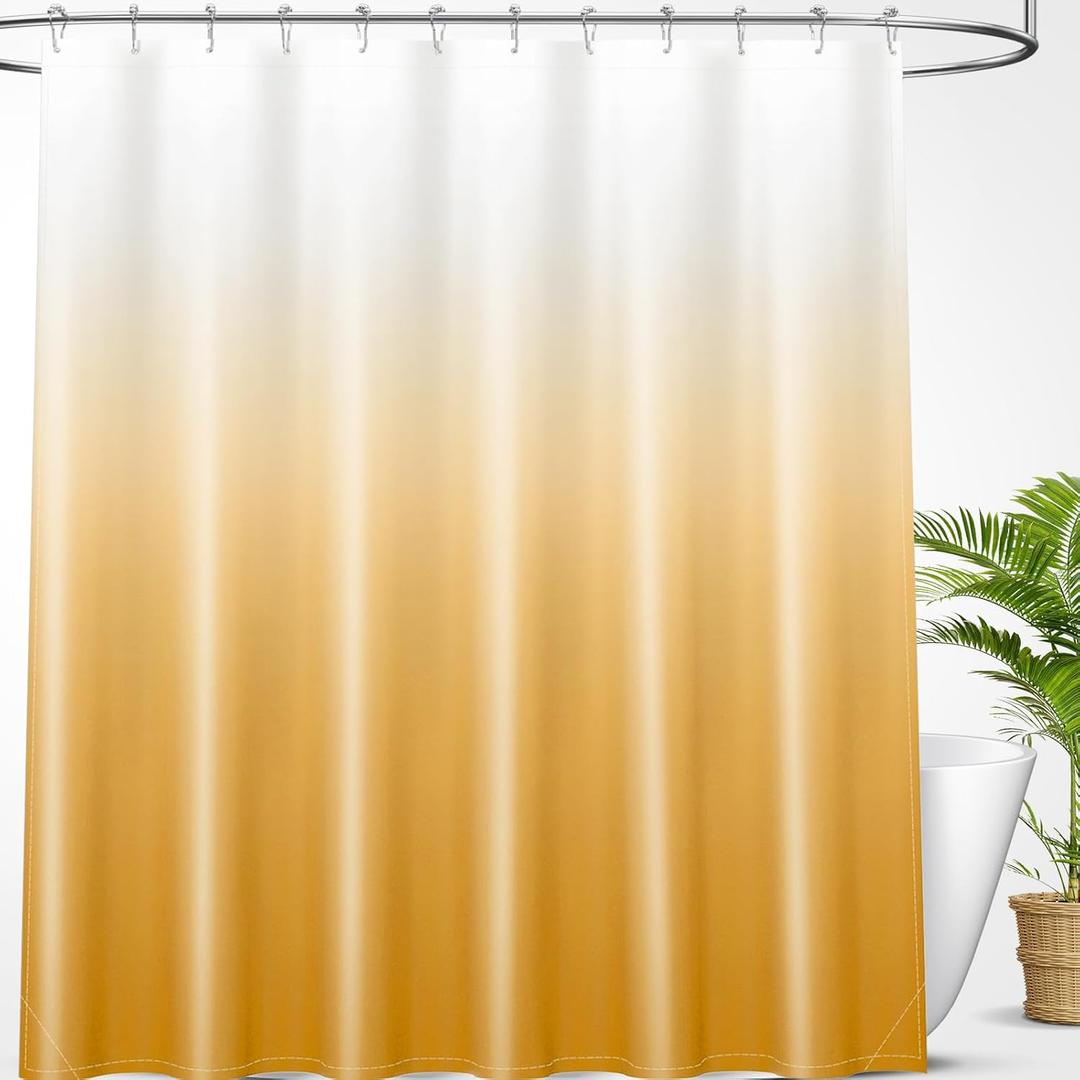 OLANLY Luxury Yellow and White Ombre Shower Curtain Sets with 12 Hooks, Waterproof and Washable Decorative Shower Curtains for Bathroom, 72x72 Inches
