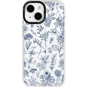 for iPhone 14 Plus Case, Vintage Botanical Pattern with Blue Flowers, Military-Grade Drop Protection, Elegant Soft Slim TPU Protective Cover with Camera Lens Protection for Women & Girls