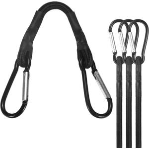 M METERXITY 4-Pack Bungee Cords, 5.9 Inch High Elastic Canopy Tarp Tie Down Bungee Straps with Aluminium Hooks for Camping/Tent/Cargo Holding Wire Hoses/Patio Umbrellas/Shelter [Black]