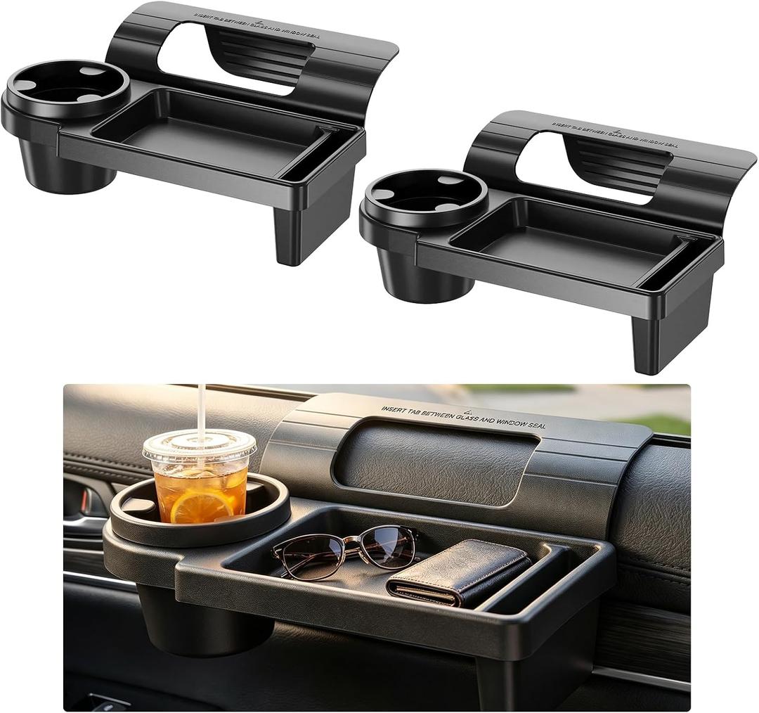 2PCS Car Window Multifunctional Storage Organizer, Vehicle Door Side Hanging Storage Rack with Cup Holder, Auto Window Mount Organizer for Cell Phone Earphone Key Water Cup (Large)