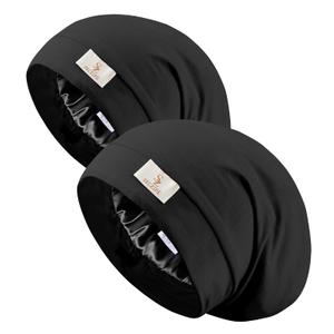 2pcs Silk Satin Bonnet Hair Wrap for Sleeping, Adjustable Strap Curly Natural Hair Night Caps for Women Men (Medium-Large)