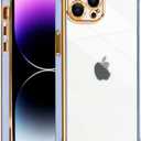 Glitter Case for iPhone 14 Pro Max [Shockproof Four Corners ] [Not-Yellowing] Clear Sparkle Camera Protection Plating Phone Case Cover for iPhone 14 Pro Max Women Girls Light Purple