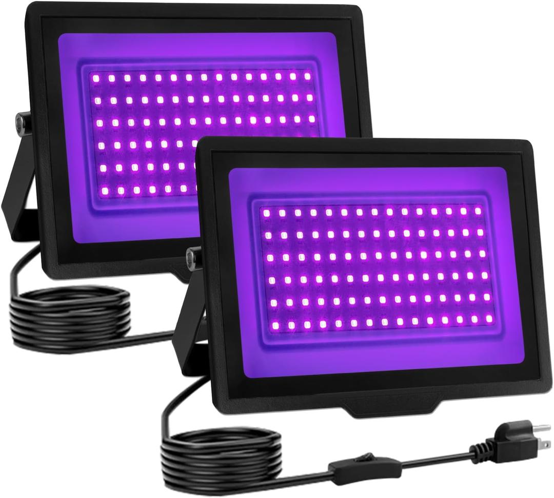 60W LED Black Lights, Waterproof Blacklight Flood Light with Plug for Glow Party Large Space, Outdoor, Halloween, Bedroom, Stage Lighting, 2 Pack