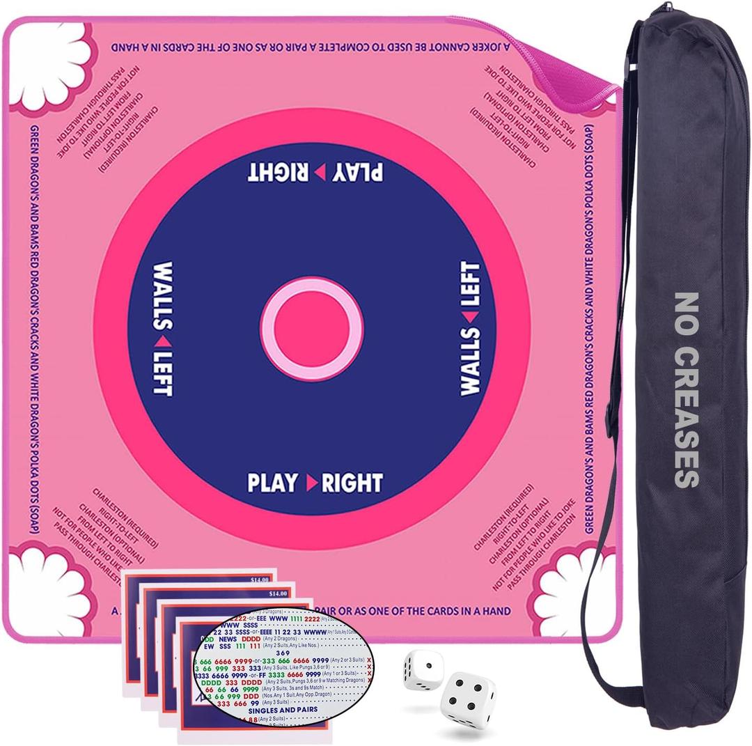 ARELUX Mahjong Mat with Carrying Bag - 32"x32" Non-Slip Noise Reducing Table with 4 Mahjong Rules Cards 2025 Cover for American Mahjong, Poker, Card & Board Games, Premium Gaming Mat