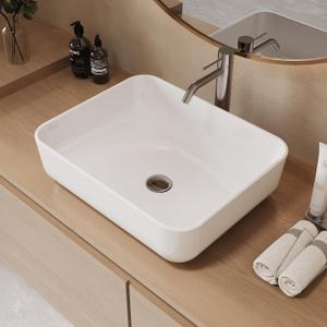 19.7"X15.7" Vessel Sink Rectangular Above Counter White Porcelain Ceramic Modern Bathroom Vanity Sink Rectangle Art Basin