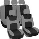 FH Group Car Seat Cover Light Breezy Gray Seat Cover Flat Foam Padding Cloth Full Set Automotive Seat Covers,Airbag Compatible & Split Rear Universal Fit Interior Accessories for Cars Trucks and SUV
