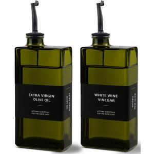 Olive Oil Dispenser Bottle for Kitchen 16.9oz, UV-Blocking Oil and Vinegar Dispenser Set, Soy Sauce Dispenser, Space Saving Design for Countertop (Green, 2pcs)