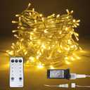 98 FT 300 LED Outdoor Fairy Lights Plug in Connectable Clear Wire with Remote Control, Waterproof String Lights with Timer Twinkle Lights for Bedroom Garden Party Wedding Christmas, Warm White