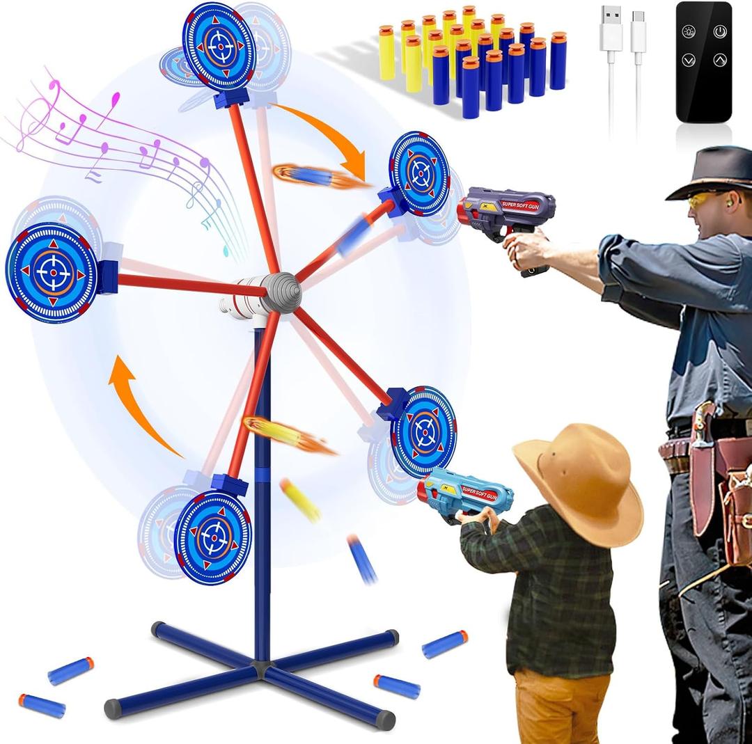 Rocket Shooting Games Toys with Rotating Target 2 Toy Guns 20 Foam Darts Kids Outdoor Toys for Boys Age 5 6 7 8 9 10+ Year Old Carnival Games Compatible with Nerf Guns (Multi-colored)