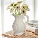 Large Rustic Ceramic Vase for Home Decor, Antique Textured Wide Mouth Farmhouse Clay Jug Pitcher Pottery Flower Vases with Handle for Aesthetic Gift (9''B)