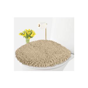 LuxUrux Toilet Lid Cover with Stretch Fit Elastic Band – Chenille Microfiber Toilet Seat Non-Slip Cover for Bathroom – Soft Plush, Machine Wash And Dry, Comfort & Clean Look (18 x 18'', Birch)