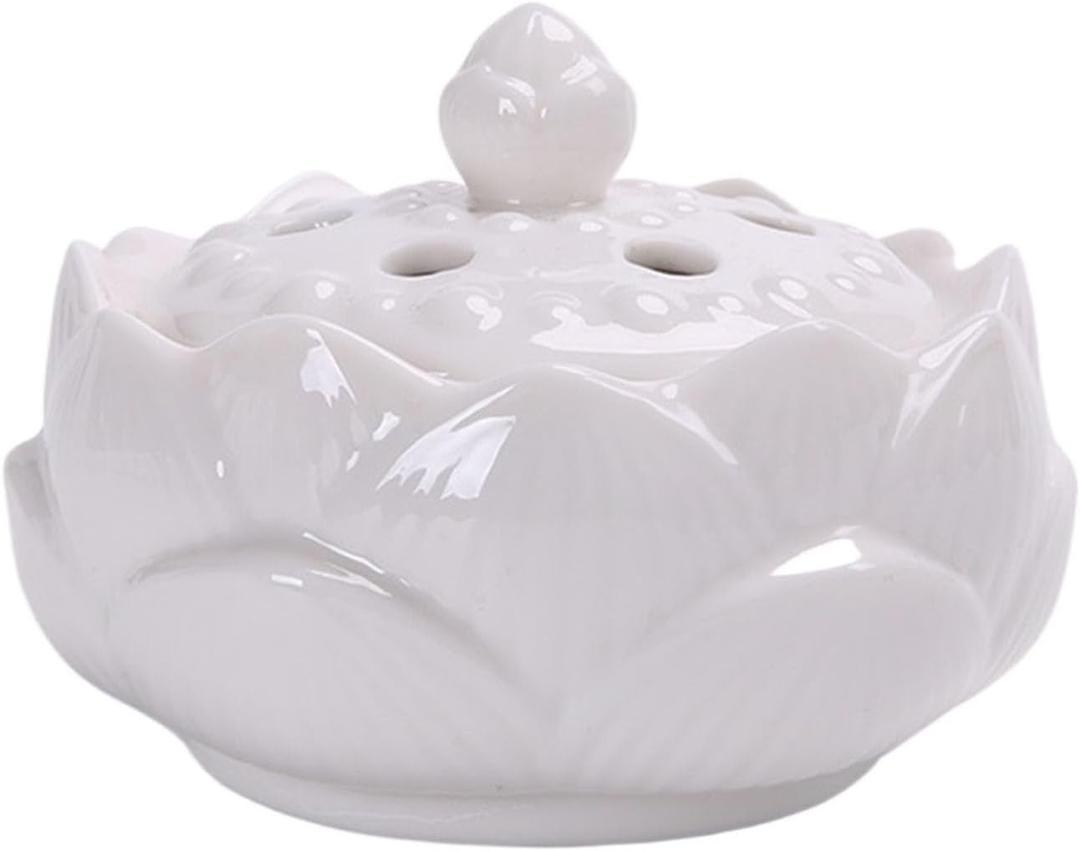 Mutton-Fat Jade Garlic Keepers Pure White Ceramic Garlic Holder Flower Shape Garlic Storage Container with Hollow Lid Kitchen Home Decoration(White)