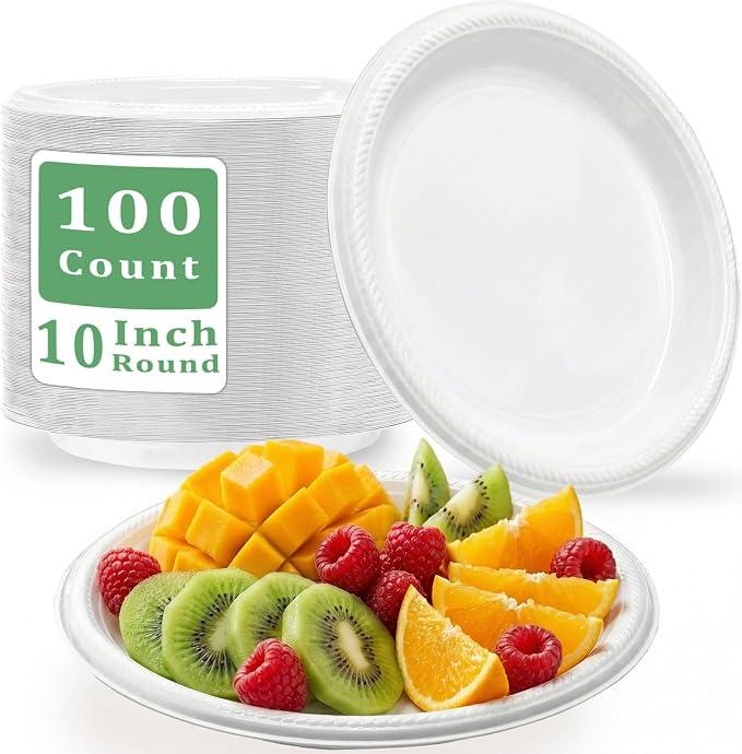 100 pcs 10 Inch White Plastic Plates, Disposable Plates for Thanksgiving
Sturdy BPA-free disposable plates. Durable & break-resistant. Ideal for picnic, Thanksgiving, birthdays, and events.