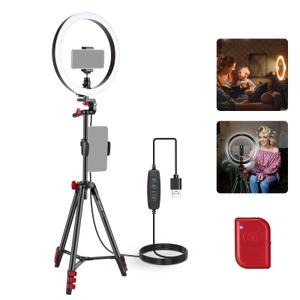 NEEWER Basics 10" Selfie Ring Light with Tripod Stand/2 Phone Holders Compatible with iPhone/QR Plate, Dimmable LED Ringlight Lighting for YouTube TikTok Vlog Video Recording Makeup Streaming, RP10-H