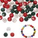 MECCANIXITY Rhinestone Beads for Jewelry Making, 10mm 100Pcs Polymer Clay Disco Ball Crystal Beads for Baseball Necklace Bracelet Earring DIY Crafting, White/Red/Dark Green/
