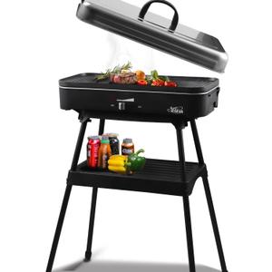 Upgrade Version - Artestia 1800W Electric Outdoor Grill with Lid Indoor Smokeless BBQ Grills with Temperature Control Portable Removable Stand Grill for Cooking, BBQ Party, Family