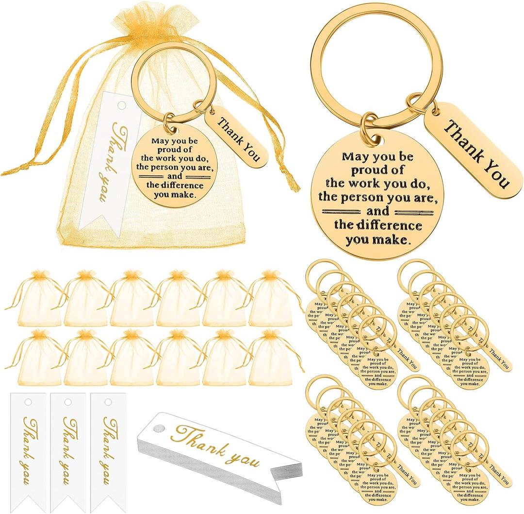 Yinkin 72 Pcs Employee Appreciation Gifts Bulk Staff Thank You Gifts Organza Bags with Thank You Cards for Graduation Teacher, Nurse Coworkers Appreciation Favors (Gold)