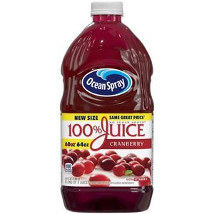 Ocean Spray 100% Cranberry Juice, 64 Fluid Ounce, 8 Per Case, Price/Case BBD: 03-01-2026